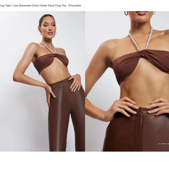 Meshki Lea Diamante Chain Halter Neck Crop Top Bandeau - Picture 2 of 3